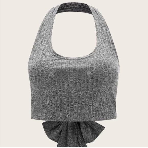 SHEIN Tops - Gray Halter Crop Wrap Around Tie Tank Top Size Small